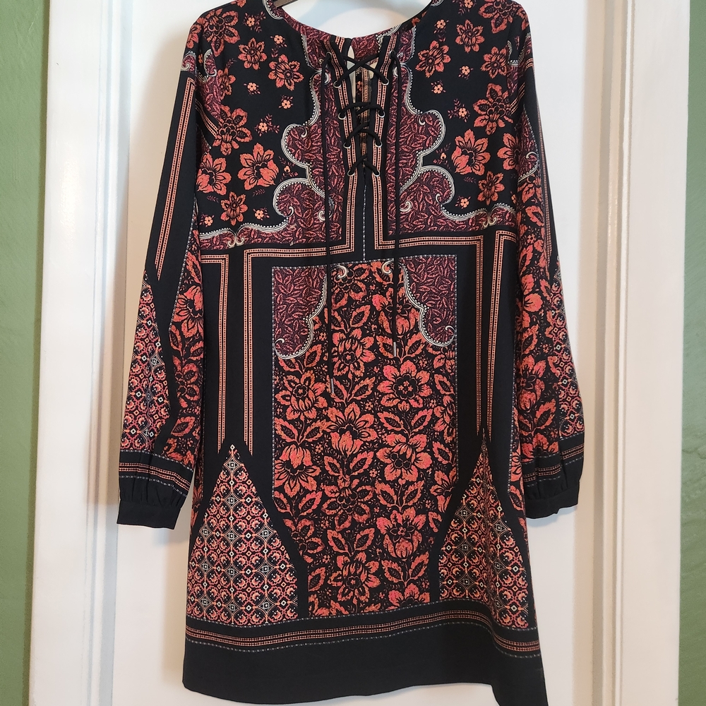 Abercrombie & Fitch Black and Red Floral Long Sleeve Dress